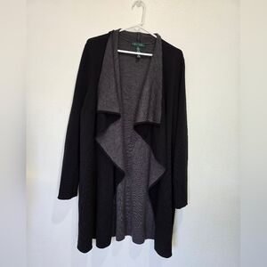 Ralph Lauren Black Cardigan with Gray Draped Front